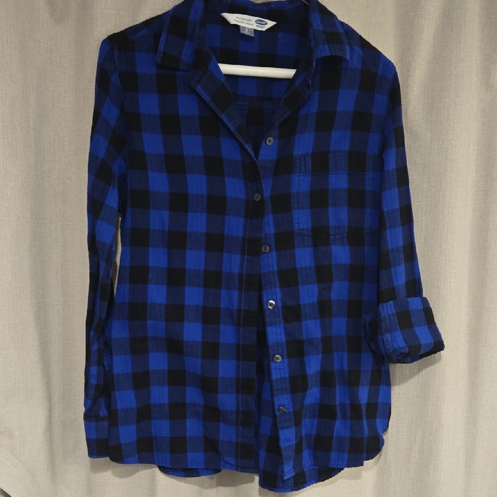 Old Navy Blue and Black Checkered Flannel Shirt